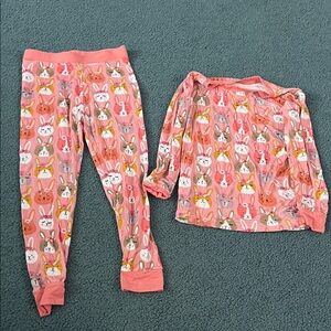 Little Sleepies Bunny Print Pajama Set - Pink and Orange